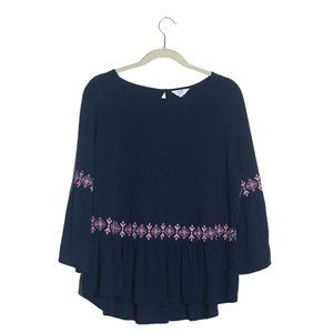 💖 crown & ivy Boho Navy Bell Sleeve Top 1X